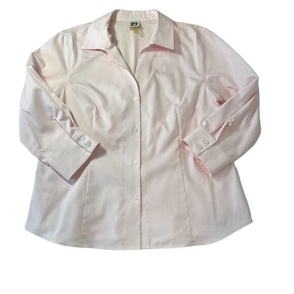 Anne Klein Pink Poplin Button Front Shirt, Large - Picture 8 of 9